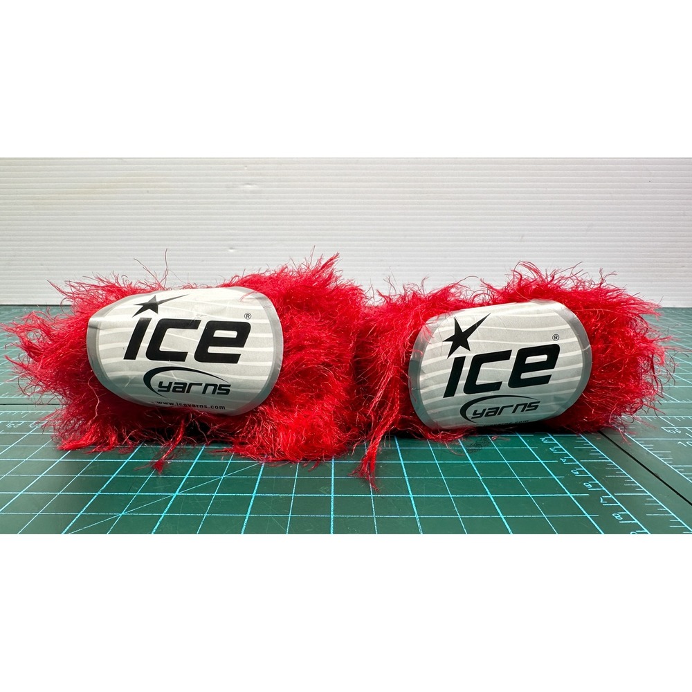 2 Skein Lot Ice Yarns Red Eyelash Novelty Yarn Balls Faux Fun Fur polyamide